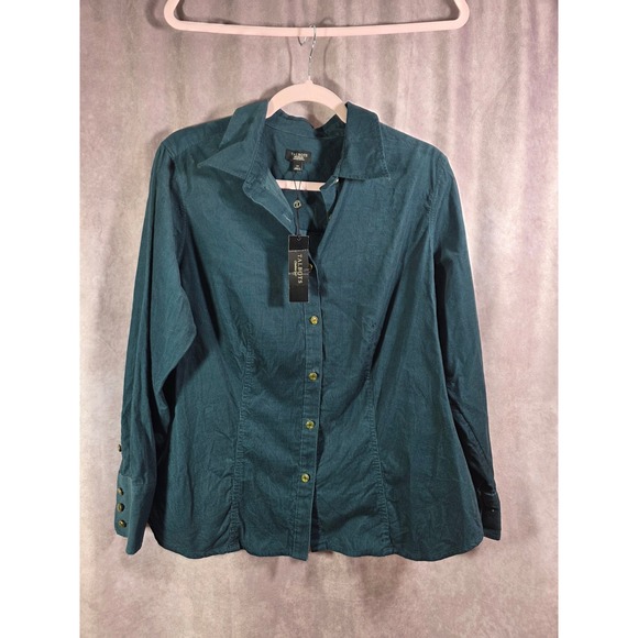 Talbots Tops - Talbots Woman Green Corduroy Button Down Shirt Gold Buttons NWT 1X